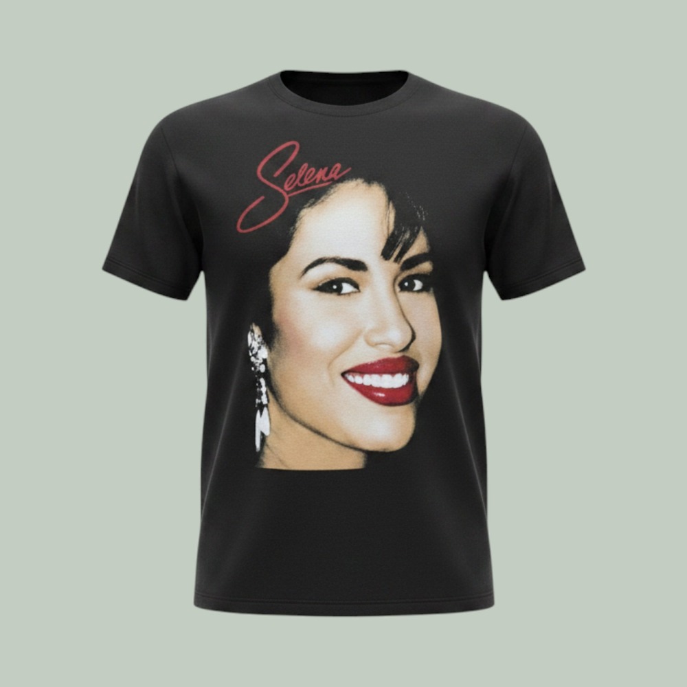 Selena Quintanilla Graphic Tee Black Cotton Short Sleeve Music Portrait Shirt